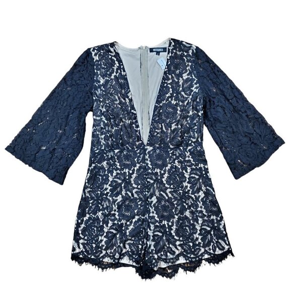 Missguided Plunge Neckline Laced‎ Playsuit Romper Womens 12 Black Lined NWT - Picture 1 of 7